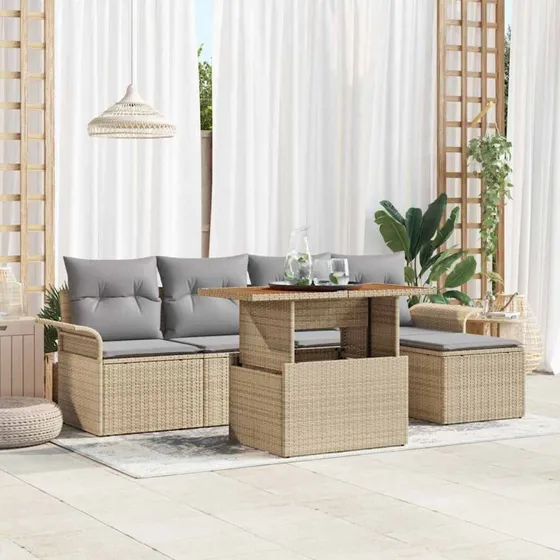 vidaXL Havesofa Sæt 6 stk beige og lysegrå