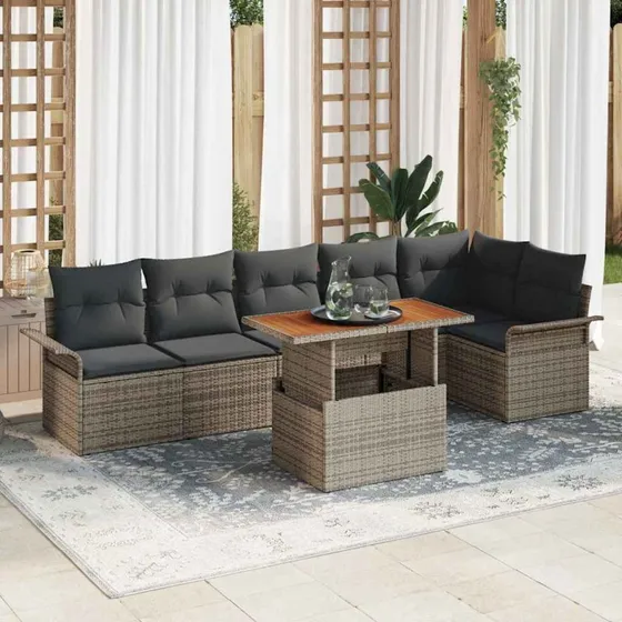vidaXL Havesofa Sæt 7 deler Grå PolyRattan