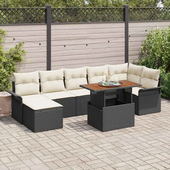 vidaXL Havesofa Sæt 8 pcs Sort og Cream Polyrrattan