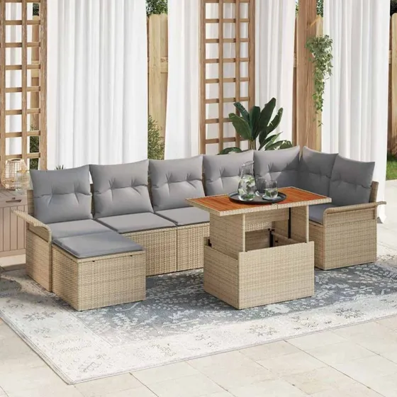 vidaXL Havesofa Sæt 8 pcs Beige og Lys Grå Polyran