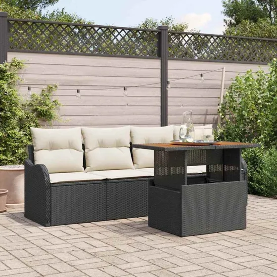 vidaXL Havesofa Sæt 5 pc Sort/Cream Polyrrattan