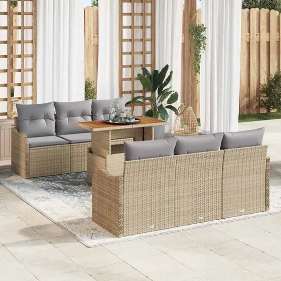vidaXL Havesofa Sæt 7 pc Beige/Lys Grå Poly Rattan