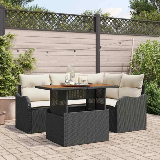 vidaXL Havesofa Sæt 5-pcs Sort/Cream PolyRattan