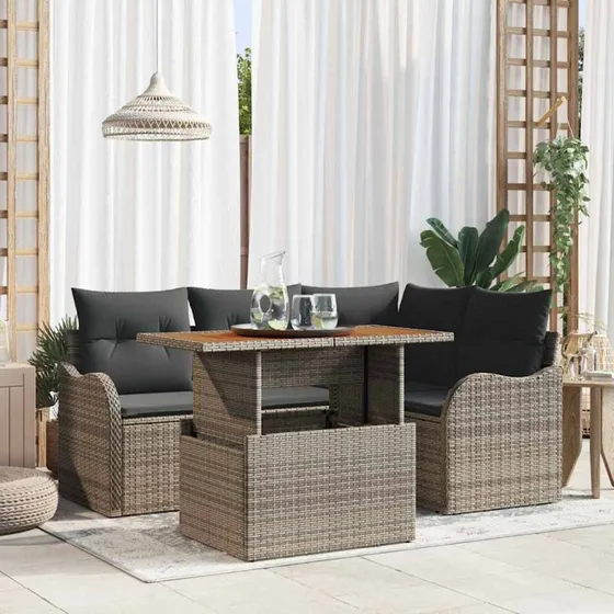 vidaXL Havesofa Sæt 5-pcs Grå PolyRattan