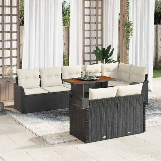 vidaXL Havesofa Sæt 9 stk Sort/Creme 100 x 55 x 73 cm