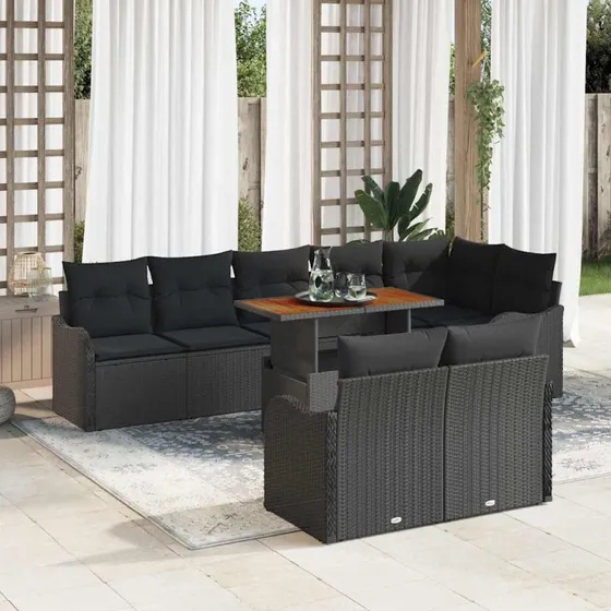 vidaXL Havesofa Sæt 9 pcs Sort