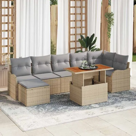 vidaXL Havesofa Sæt 8 stk med pude og opbevaring, beige og lysegrå