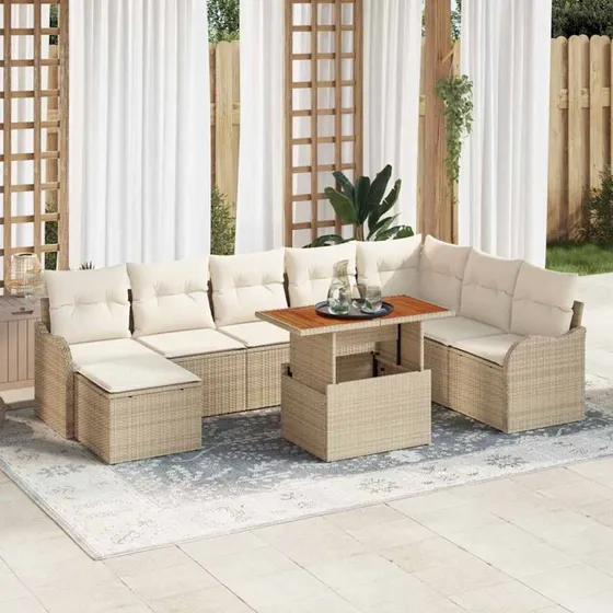 vidaXL Havesofa Sæt 9-pcs med opbevaring, beige og cremefarvet