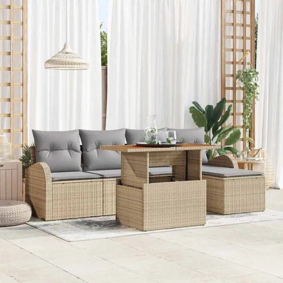 vidaXL Havesofa Sæt 6 stk beige og lysegrå