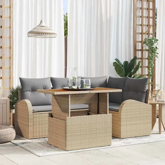 vidaXL Havesofa Sæt 5-pcs beige og lysegrå