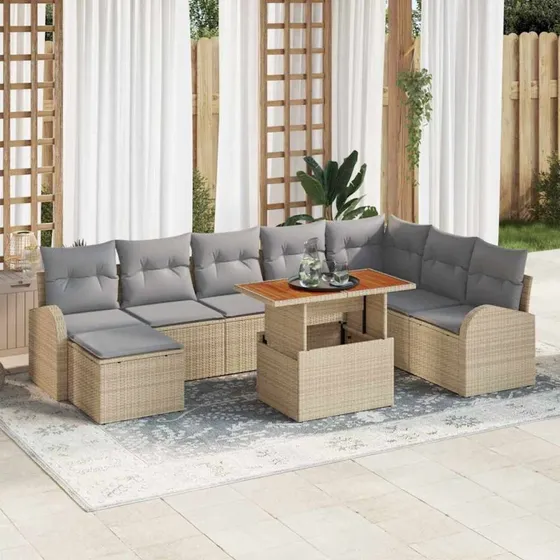 vidaXL Havesofa Sæt 9 stk beige og lysegrå