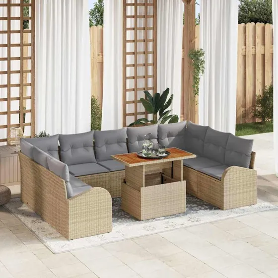 vidaXL Havesofa Sæt 10 pcs beige og lysegrå, 100 x 55 x 73 cm