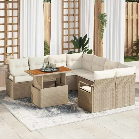 vidaXL Have Spisebordssæt 9 stk Beige/Creme 100 x 55 x 73 cm