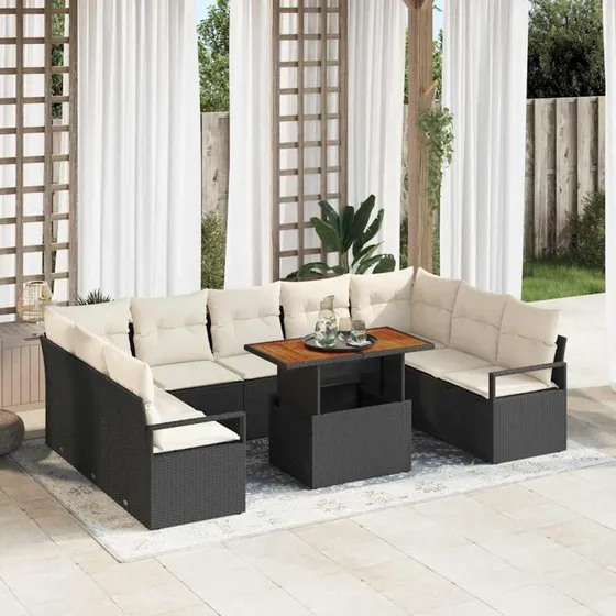 vidaXL Havesofa Sæt 10 pc Sort/Cream 100 x 55 x 73 cm