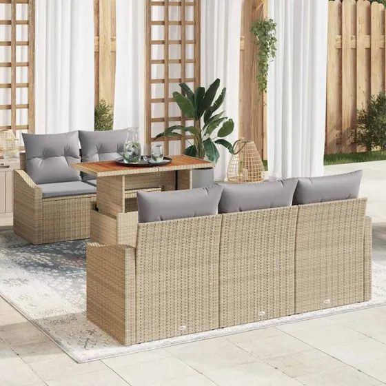 vidaXL Have Spisebordssæt 6 pcs Beige og Grå