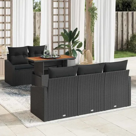 vidaXL Have Spisebordssæt med pude 6 pcs Sort og Brunt 100 x 55 x 73 cm