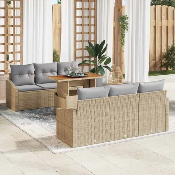 vidaXL Havesofa Sæt 7 stk Beige og Grå