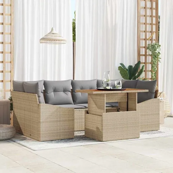 vidaXL Have Spisebordssæt 7 pcs Beige og Grå