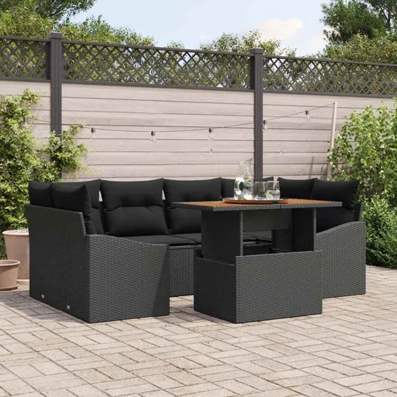 vidaXL Have Spisebordssæt med pude 7 pcs Sort og Brunt 100 x 55 x 73 cm