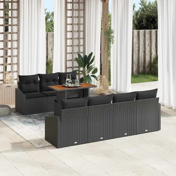 vidaXL Have Spisebordssæt med pude 8 pcs, Sort og Brunt, 100 x 55 x 73 cm
