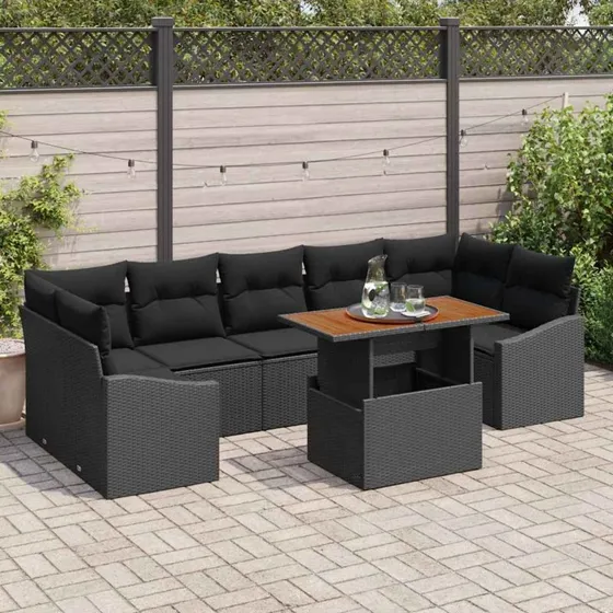 vidaXL Have Spisebordssæt 8 stk Sort og Brunt 100 x 55 x 73 cm