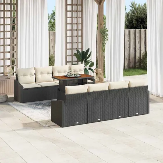 vidaXL Have Spisebordssæt 9 stk Sort og Cream 100 x 55 x 73 cm