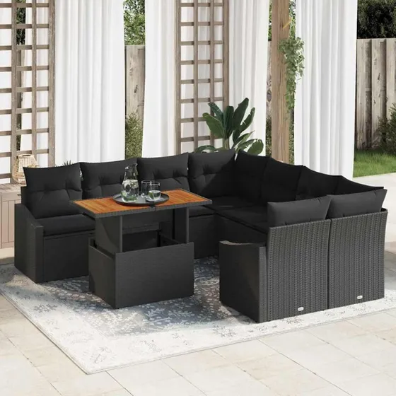 vidaXL Have Spisebordssæt med pude 9 pcs Sort og Brunt 100 x 55 x 73 cm