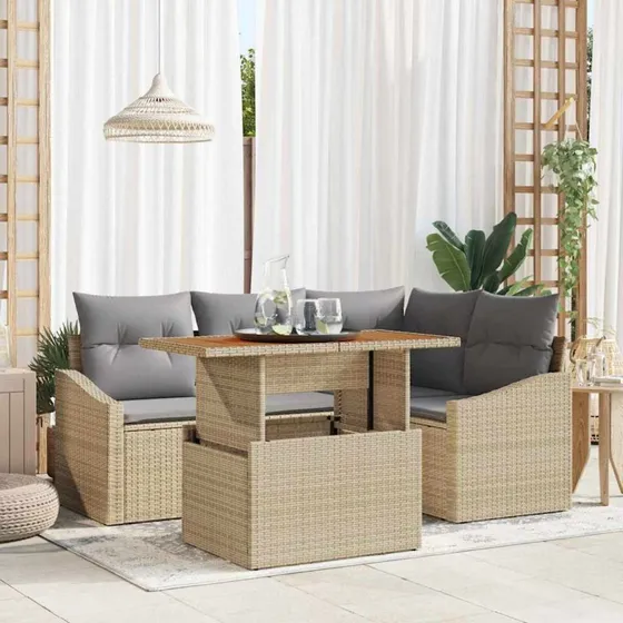 vidaXL Have Spisebordssæt 5 pcs Beige og Grå 100 x 55 x 73 cm
