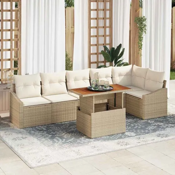 vidaXL Have Spisebordssæt 7 stk Beige og Creme 100 x 55 x 73 cm
