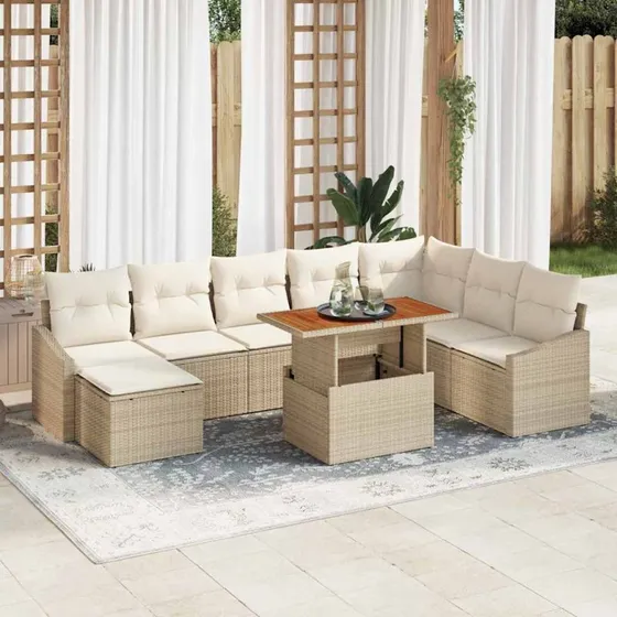 vidaXL Have Spisebordssæt 9 stk Beige og Creme