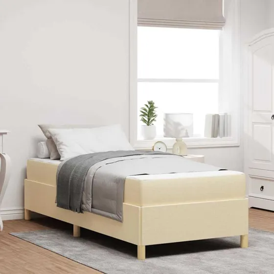 vidaXL Sengestel med Madras Creme 100 x 200 cm Stof