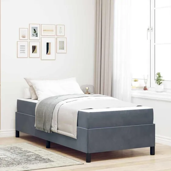 vidaXL Sengestel med Madras 90 x 200 cm Mørkegrå Stof