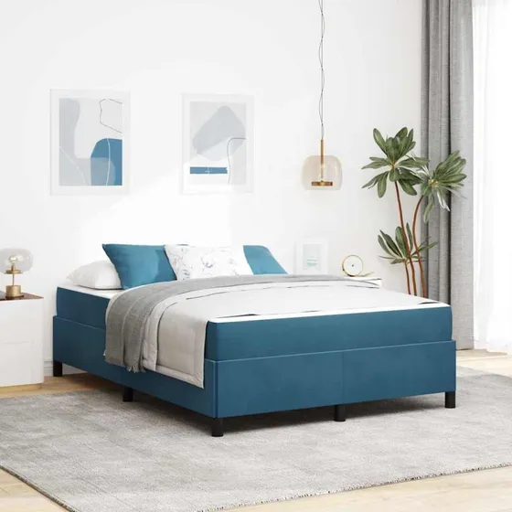 vidaXL Sengestel med Madras 160 x 200 cm Mørk Blå Stof