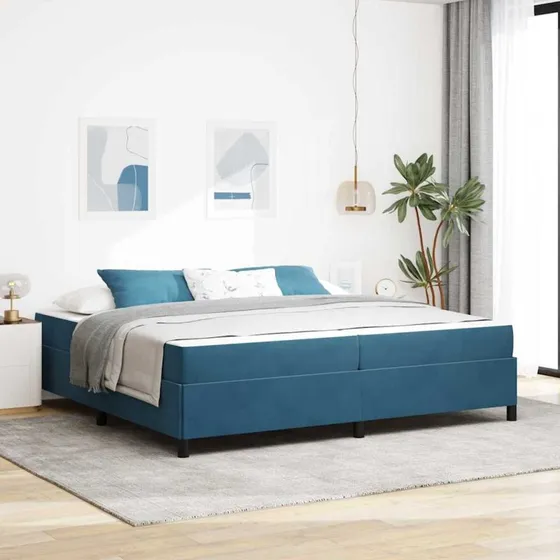 vidaXL Sengestel med Madras 200 x 200 cm Mørk Blå Stof