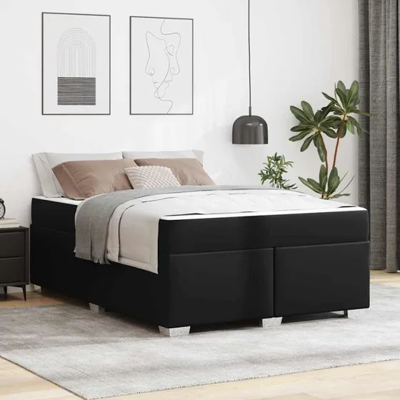 vidaXL Sengestel med madras, Sort, 140 x 200 cm, Stof
