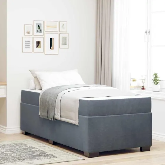 vidaXL Sengestel med Madras Mørkegrå 90 x 200 cm Fløjl