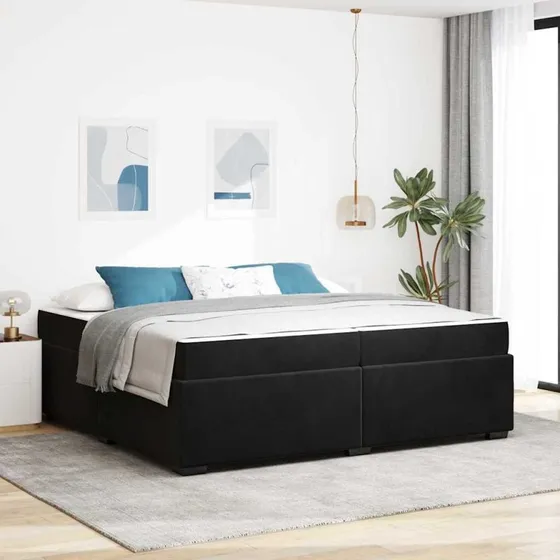 vidaXL Sengestel med Madras Sort 200x200 cm Fløjl