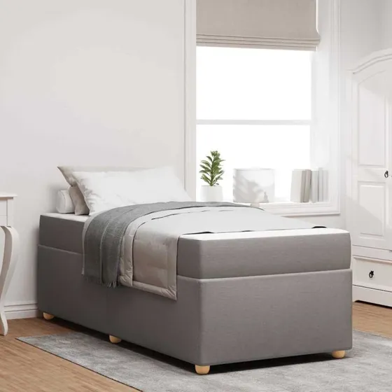 vidaXL Sengestel med Madras Gråbrun 90 x 200 cm Stof