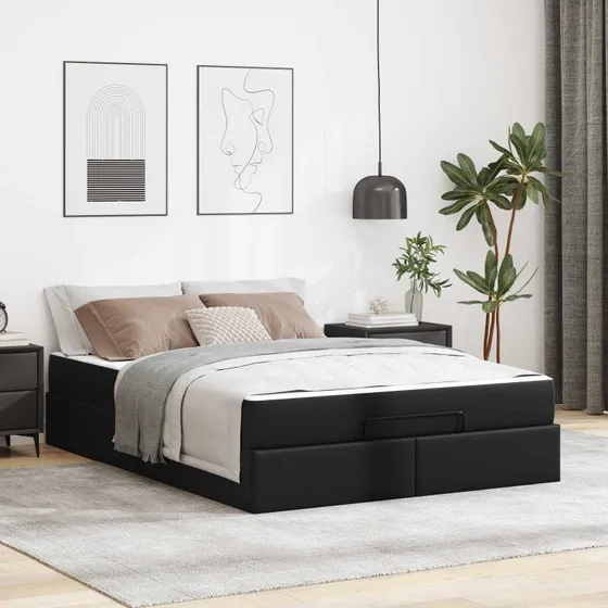vidaXL Sengeramme med Madras 160x200 cm Sort PVC