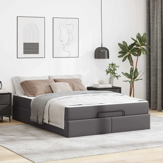 vidaXL Sengeramme med madras 2 stk Grå PVC