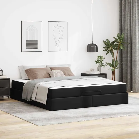vidaXL Sengeramme med Madras 180x200 cm Sort PVC