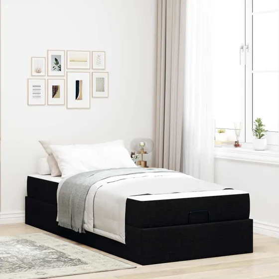vidaXL Sengeramme med madras 90x190 cm Sort Stof