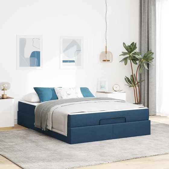 vidaXL Sengeramme med madras 140x190 cm Blå Stof