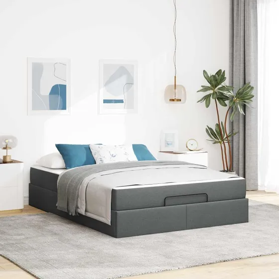 vidaXL Sengeramme med Madras 160x200 cm Mørkegrå Stof