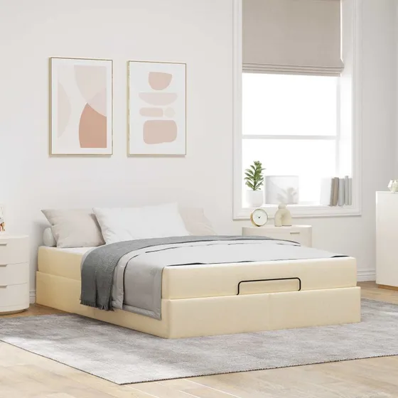 vidaXL Sengeramme med madras 160x200 cm Creme Stof