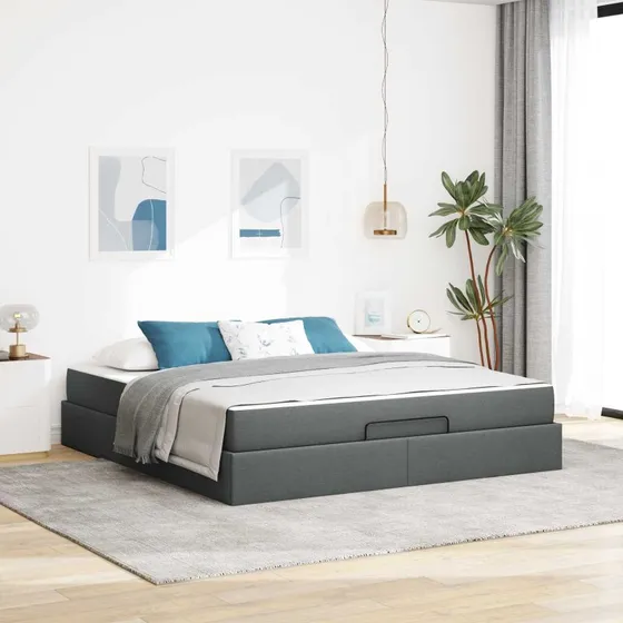 vidaXL Sengeramme med madras 180x200 cm Mørkegrå Stof