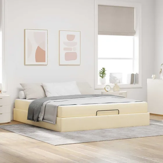 vidaXL Sengeramme med madras 180x200 cm Creme Stof