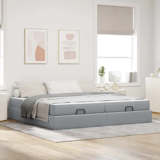 vidaXL Sengeramme med madras 200x200 cm Lysegrå Stof