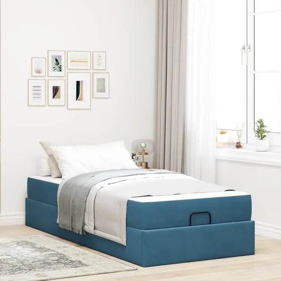 vidaXL Sengeramme med Madras 80x200 cm Blå Fløjl