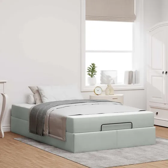 vidaXL Sengeramme med Madras 120x190 cm Lysegrå Fløjl